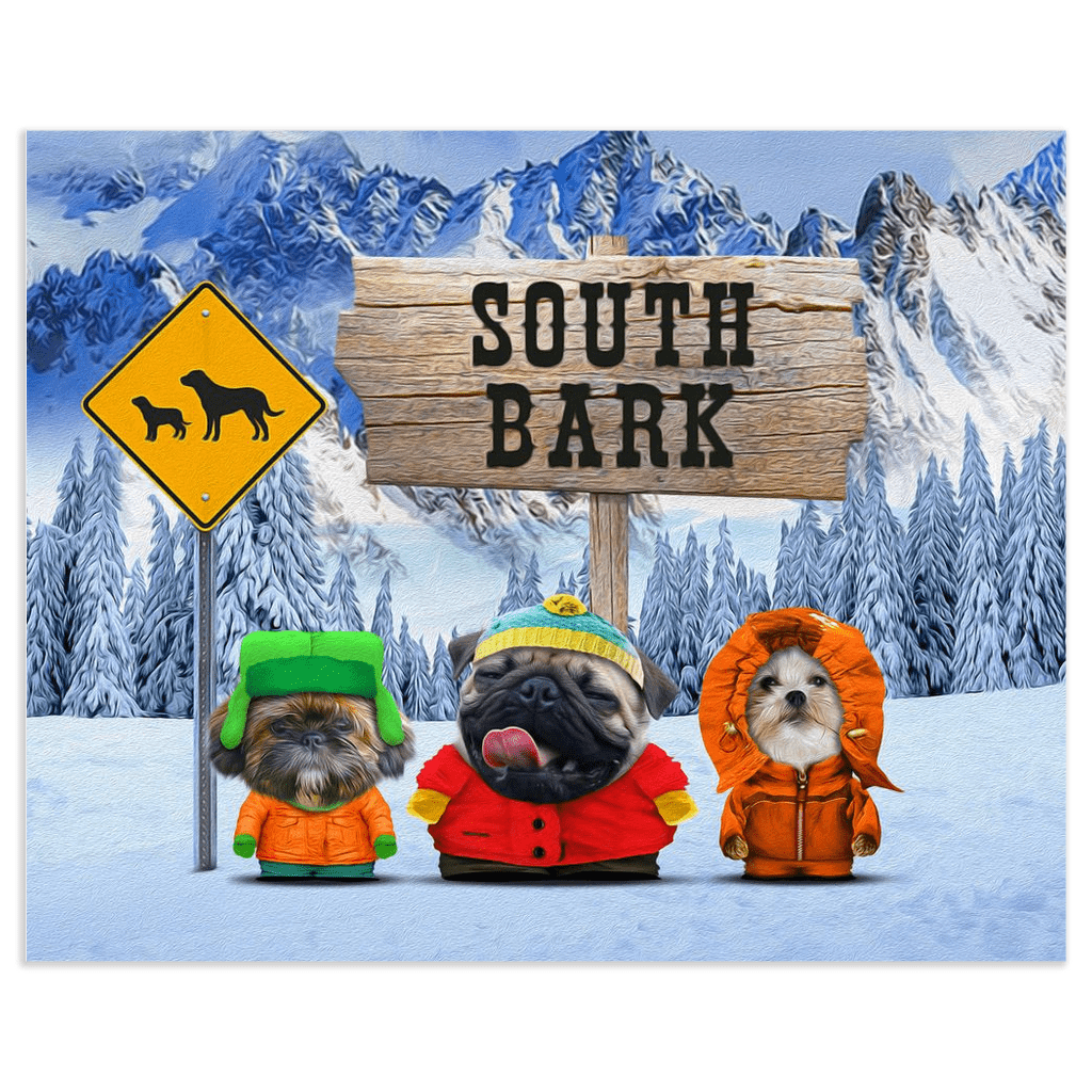 Mini retrato personalizado de 3 mascotas &#39;South Bark&#39;