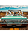 Mini retrato personalizado de tres mascotas 'The Lowrider'