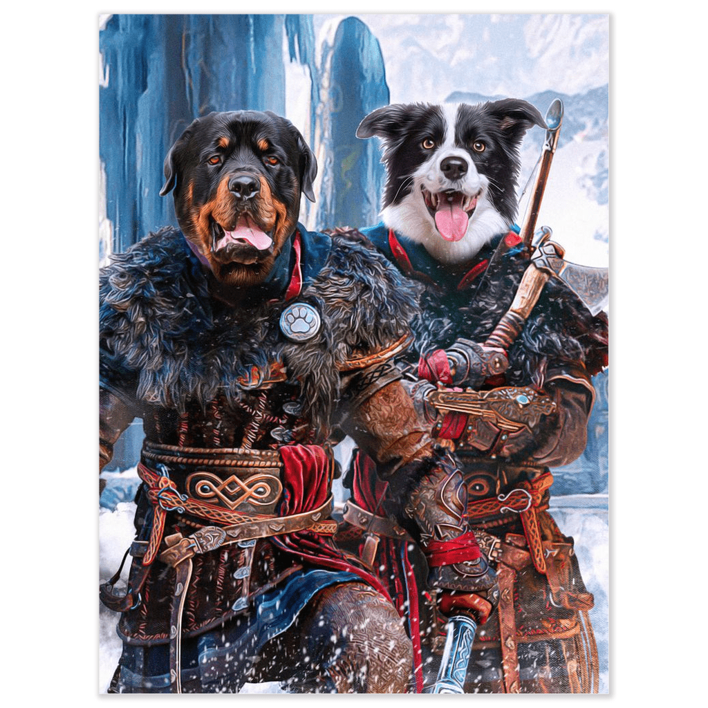 Mini retrato personalizado para dos mascotas de &#39;Los guerreros vikingos&#39;