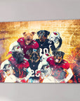 Personalized 'Arizona Doggos' 5 pet canvas featuring dogs in football uniforms against a stadium backdrop.