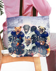 Personalized 6-pet tote bag featuring dogs in football uniforms against a stadium background.