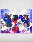 Personalized 'Buffalo Doggos' poster featuring a French Bulldog, Pug, and Rottweiler in football uniforms.