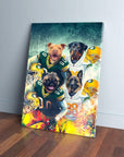 Lienzo personalizado para 4 mascotas 'Green Bay Doggos'