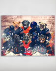 Personalized 6-pet poster featuring dogs in Chicago Bears football uniforms against a stadium backdrop.