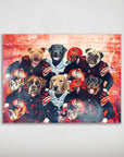 Personalized "Cleveland Doggos" poster featuring six pets as football players in brown and white uniforms.