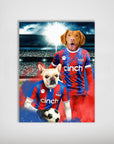 Personalized Crystal Palace Doggos Football poster featuring two pets in red and blue jerseys with a soccer stadium background.