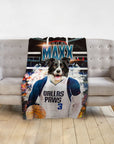 Personalized Dallas Mavericks Doggos pet blanket with a Border Collie in a basketball uniform.