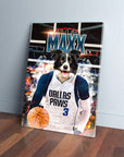 Personalized Dallas Mavericks Doggos pet canvas featuring a Border Collie in a white and blue jersey holding a basketball.
