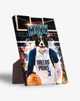 Personalized Dallas Mavericks Doggos standing canvas featuring a border collie in a white jersey holding a basketball.