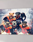 Personalized 'Denver Doggos' 5 pet canvas featuring dogs in football uniforms on a stadium background.
