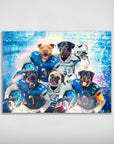 Personalized Detroit Doggos 5-pet poster featuring dogs in football jerseys against a stadium backdrop.