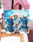 Personalized 6-pet tote bag with dogs in Detroit football uniforms.