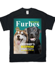 Black Gildan t-shirt with a "Furbes" magazine cover featuring a husky and a black lab.