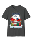 Dark gray Gildan t-shirt with "Grandma of Little Elves" text, Santa in a sleigh, and a personalized elf.