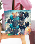Personalized 4-pet tote bag featuring dogs in Jacksonville Jaguars football uniforms.