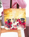 Personalized 3 pet tote bag with dogs in Kansas City football uniforms.