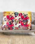Personalized 6-pet blanket with dogs in Kansas City football uniforms.