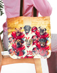 Personalized 6-pet dog portrait tote bag with pets in Kansas City football uniforms.