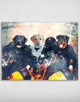 Personalized 'Las Vegas Doggos' poster featuring three pets as football players in black and white uniforms.