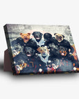 Personalized 'Las Vegas Doggos' 6-pet standing canvas featuring dogs in football uniforms.