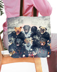 Personalized 'Las Vegas Doggos' tote bag featuring six custom pet portraits in football uniforms.