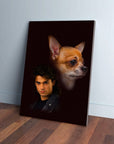 Personalized 'Majestic Dark Pose' canvas featuring a man and a chihuahua on a dark background.