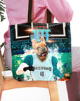 Personalized Memphis Grizzpaws tote bag with a custom French Bulldog pet portrait in a basketball jersey.