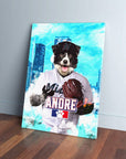 Personalized pet canvas featuring a Border Collie in a white Miami Marlins baseball uniform and glove.