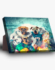 Personalized 'Miami Doggos' standing canvas featuring two pets as football players in teal and white uniforms.
