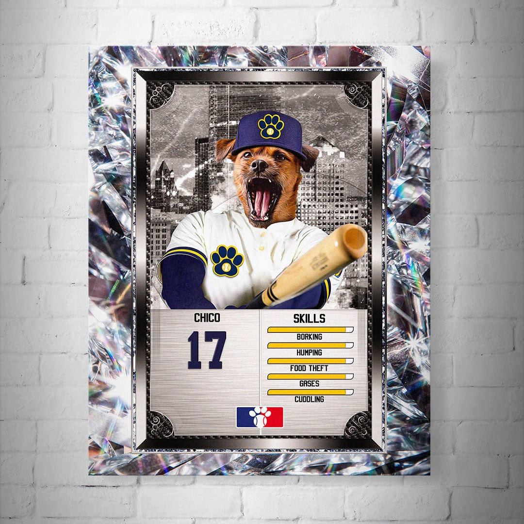 Personalized 8x10" matte baseball trading card poster featuring a dog in a Milwaukee Brewdogs uniform.
