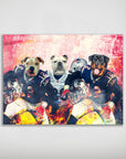 Custom 3-pet poster featuring a bulldog, pitbull, and rottweiler in New England Patriots football uniforms.