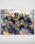 Personalized poster featuring six pets as New Orleans Saints football players in black and gold uniforms.