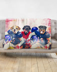 Personalized 3-pet blanket with dogs in New York Giants football uniforms.