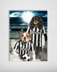 Personalized Newcastle United Doggos Football poster featuring two pets in black and white striped jerseys.