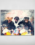Personalized Oakland Doggos 3-pet poster featuring dogs in black and white football uniforms.