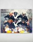 Personalized 'Oakland Doggos' 6-pet poster featuring dogs in football uniforms on a stadium background.