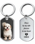 Personalized pet memorial keychain with dog photo and engraved stainless steel back