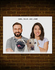 Mini retrato personalizado moderno de 2 mascotas y humanos