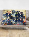 Personalized 6-pet blanket featuring dogs in Pittsburgh Steelers football uniforms.