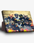 Personalized 'Pittsburgh Doggos' standing canvas featuring six pets in football uniforms.