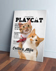 Personalized 'Playcat' canvas featuring two orange and white cats on a magazine cover design.