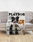 Personalized Playdog magazine cover blanket featuring two custom dog portraits, a Border Collie and a Jack Russell.