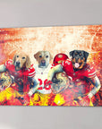 Personalized 'San Francisco 40Doggos' 3 pet canvas featuring dogs in football uniforms.