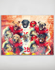 Personalized San Francisco 40Doggos poster featuring six pets in red and white football uniforms.
