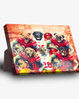 Personalized 'San Francisco 40Doggos' 6-pet standing canvas featuring dogs in red football jerseys.