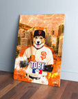 Personalized San Franpawsco Giants pet canvas featuring a corgi in a baseball uniform.