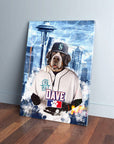 Personalized Seattle Mariners Doggos canvas featuring a Bernese Mountain Dog in a baseball uniform.