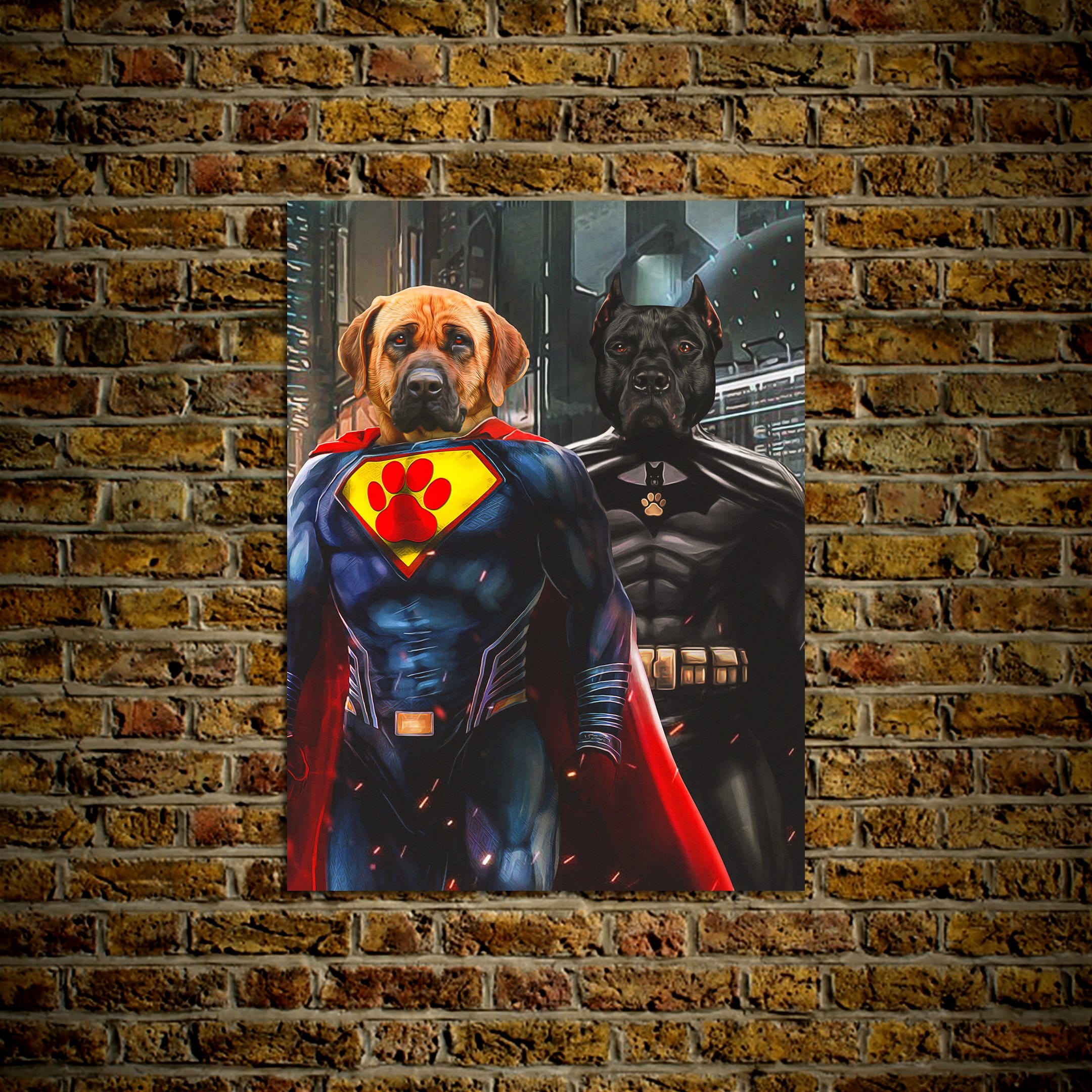 Mini retrato personalizado para dos mascotas &#39;Superdog y Batdog&#39;