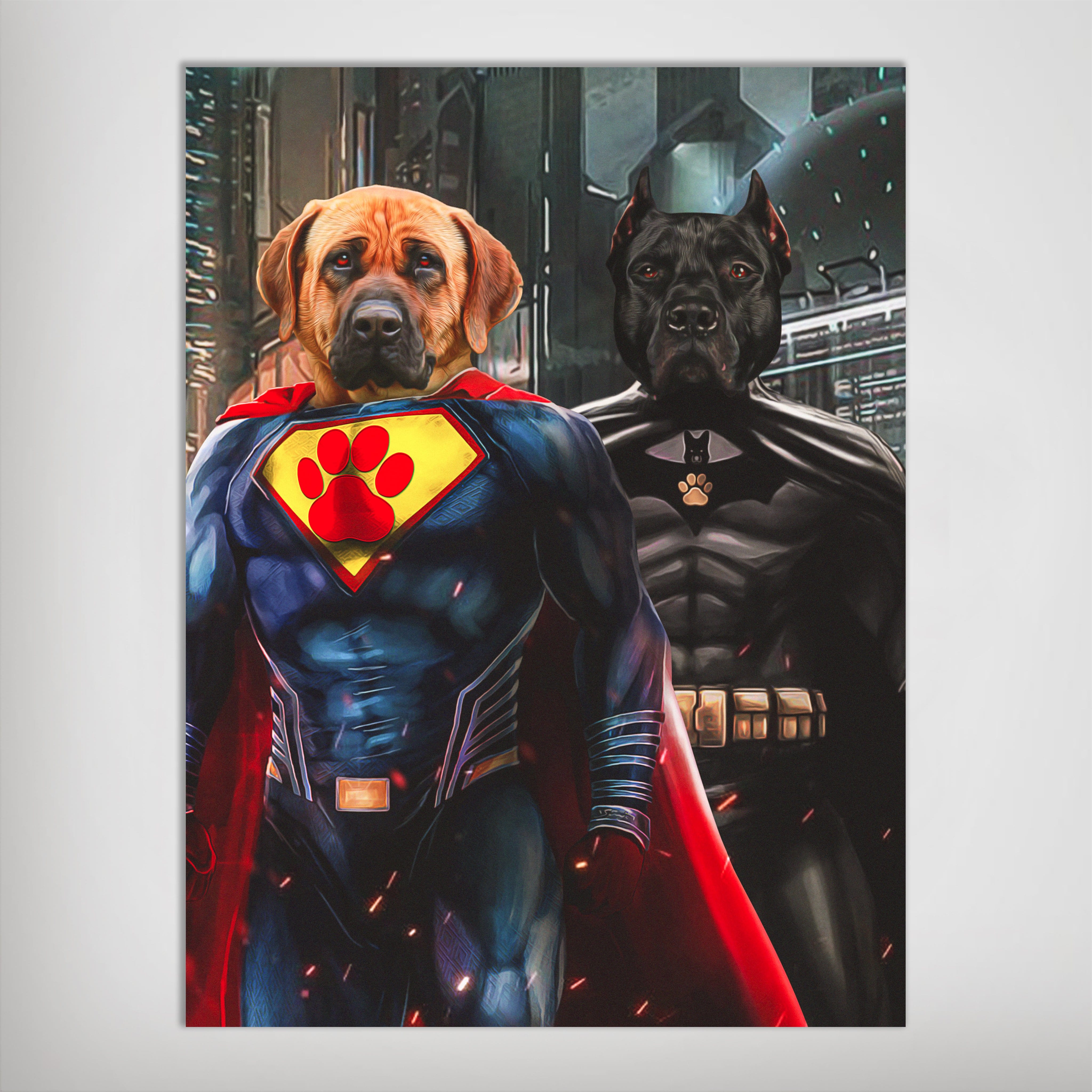 Mini retrato personalizado para dos mascotas &#39;Superdog y Batdog&#39;