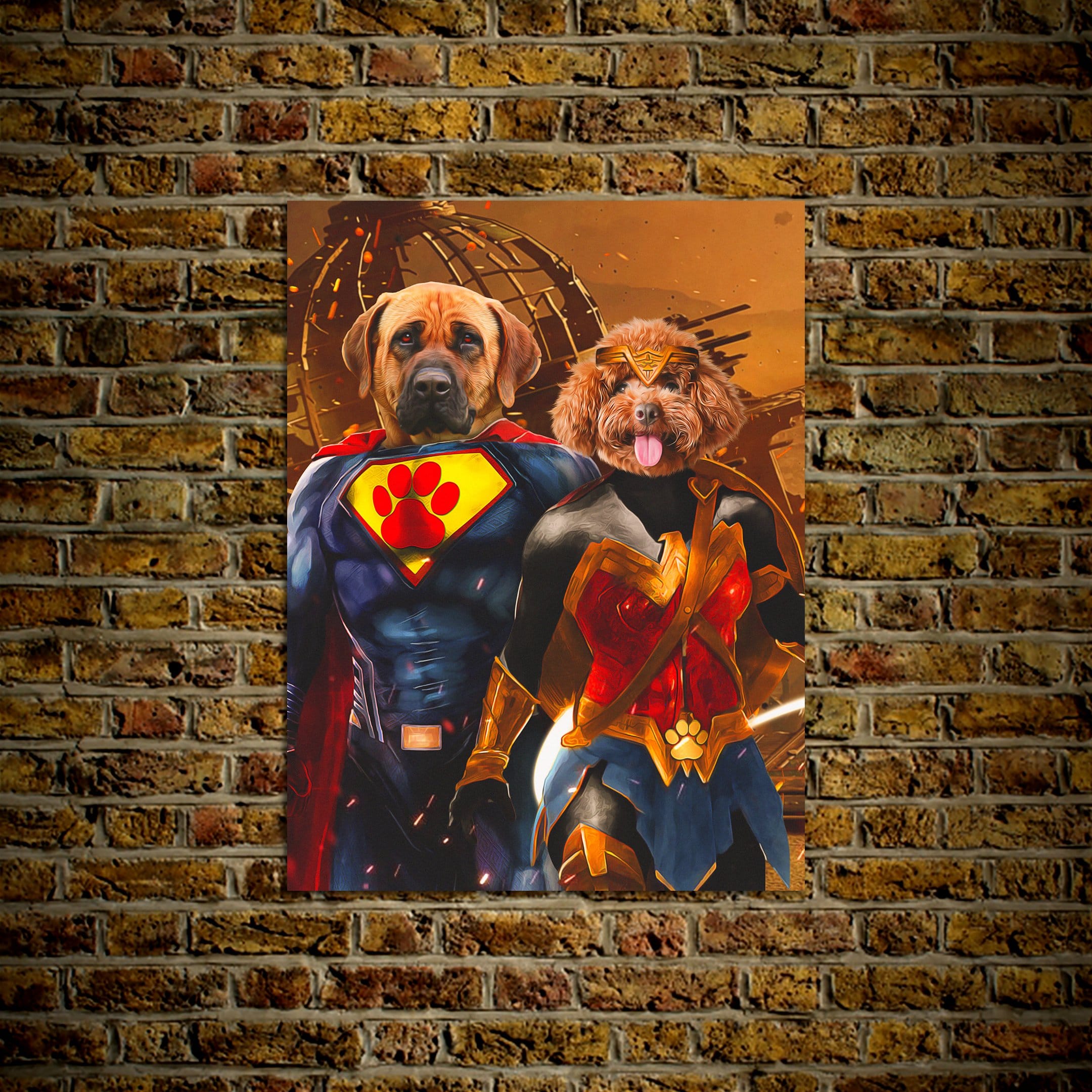 Mini retrato personalizado de dos mascotas &#39;Superdog &amp;amp; Wonder Doggette&#39;